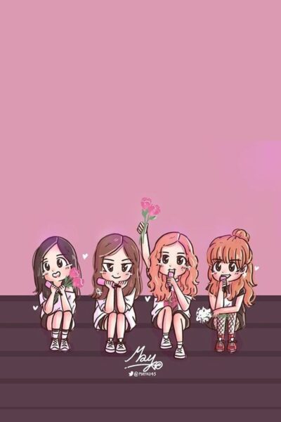 Ảnh nhóm hoạt hình nhóm nhạc Blackpink đang hát