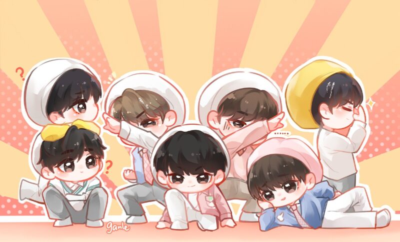 Hình ảnh nhóm hoạt hình nhóm nhạc BTS nhiều biểu cảm dễ thương