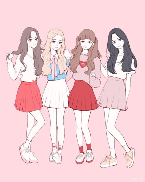 Hình avatar nhóm 4 người mặc váy ngắn