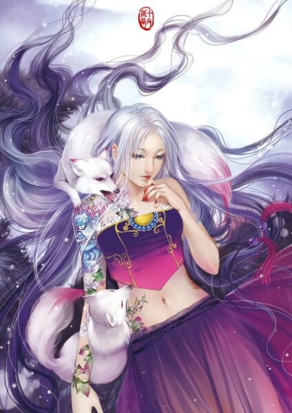 Hình hồ ly đậu bên vai cô gái