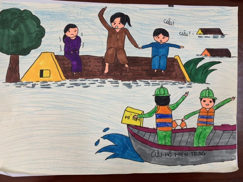 tranh vẽ 22 12 người lính cứu hộ người dân lũ lụt