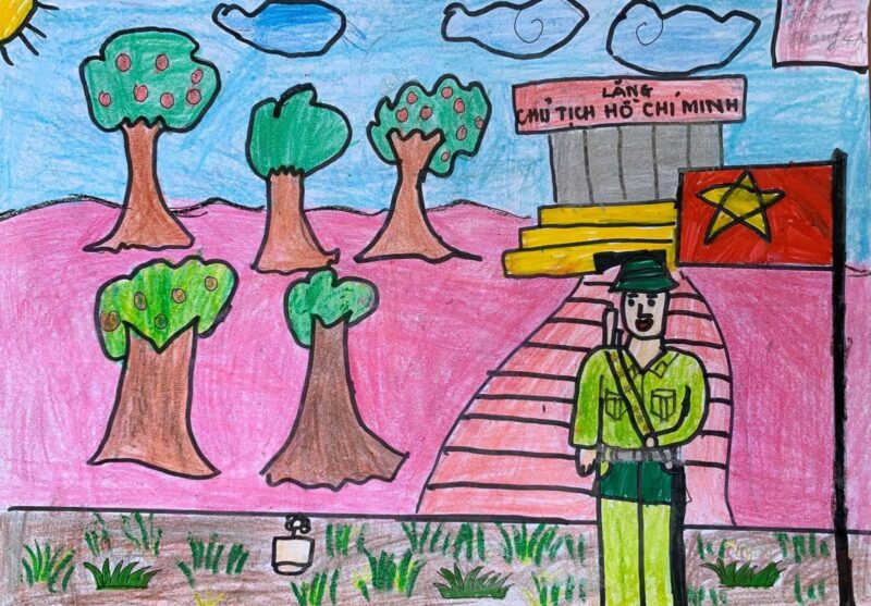 tranh vẽ đề tài 22 12 người lính bảo vệ lăng bác