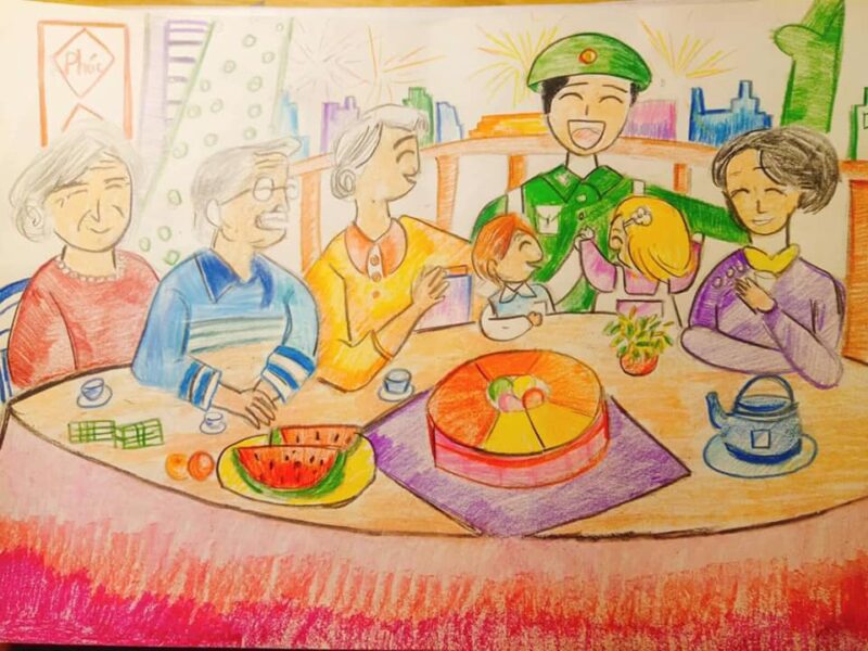 vẽ tranh 22 12 bộ đội đoàn tụ cùng gia đình