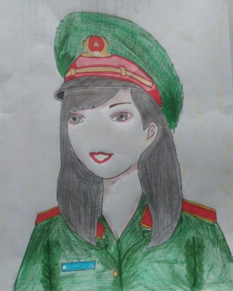 vẽ tranh 22 12 chân dung nữ chiến sĩ công an