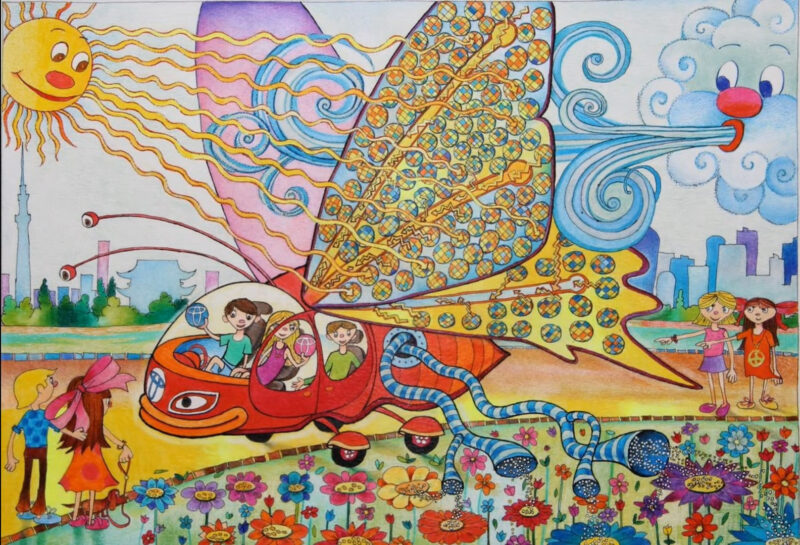 Vẽ tranh ý tưởng trẻ thơ độc đáo chiếc xe ô tô hình con Bươm Bướm