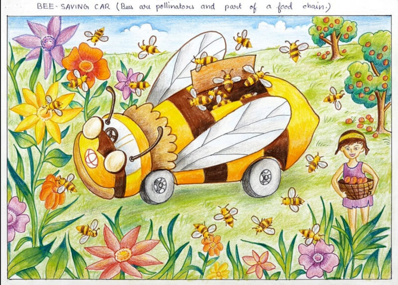 Vẽ tranh ý tưởng trẻ thơ về chiếc xe ô tô hình con ong