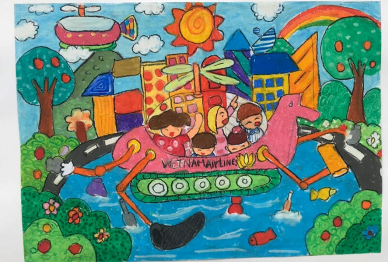 Vẽ tranh ý tưởng trẻ thơ về hành động bảo vệ môi trường