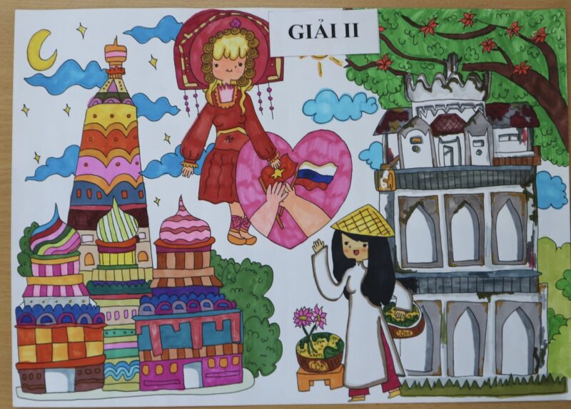 Vẽ tranh ý tưởng trẻ thơ về Việt Nam và Nga