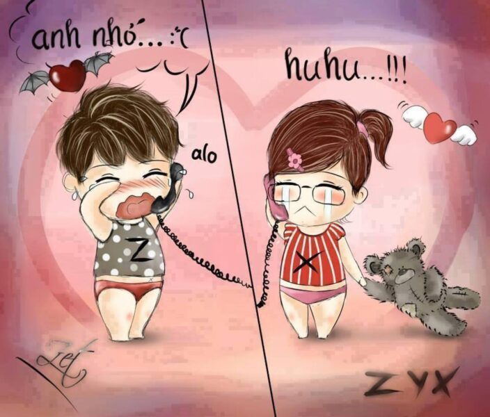 ảnh nhớ người yêu tranh hoạt hình cute