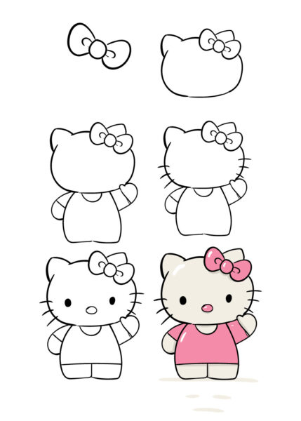 Cách vẽ mèo hello kitty cute