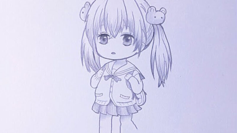 Hình vẽ chibi cô bé đi học về