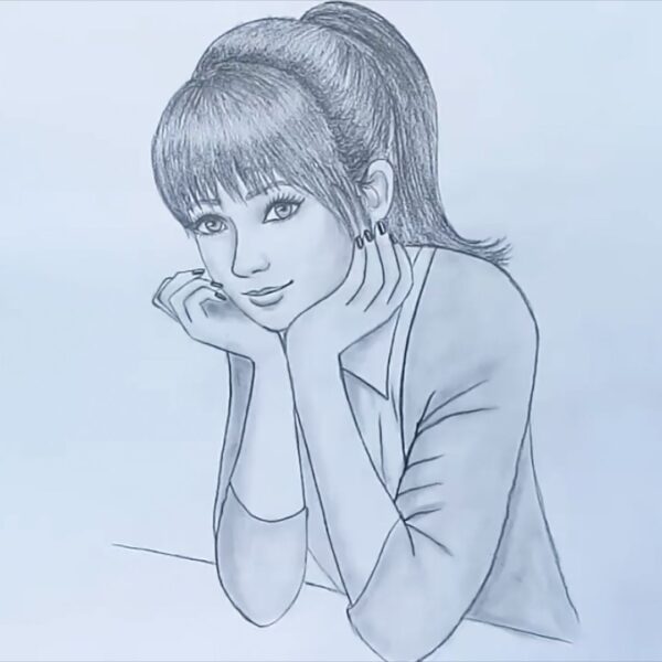 Hình vẽ cô gái tay chống cằm