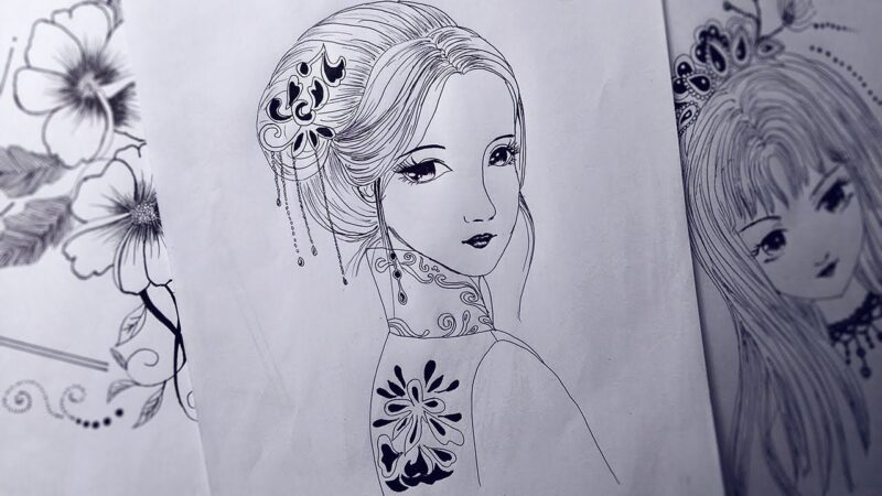 Hình vẽ cô gái xinh đẹp thời xưa