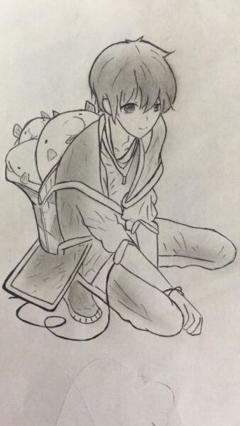 Hình vẽ con người chàng trai đang quỳ gối