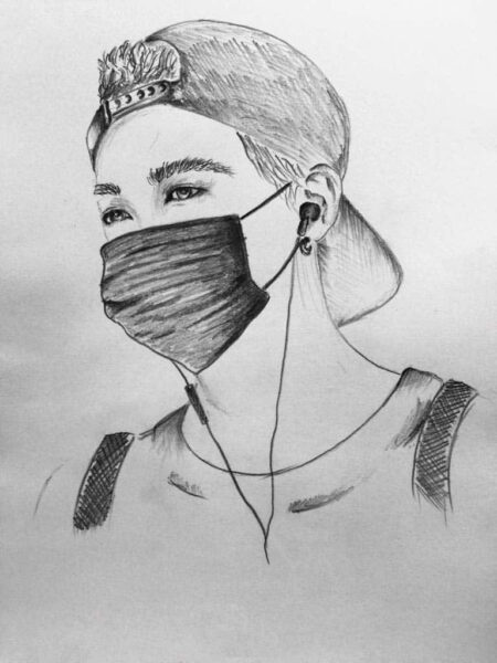 Hình vẽ con người chàng trai đeo khẩu trang