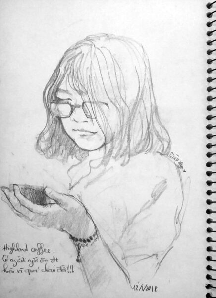 Hình vẽ con người cô gái đeo kính