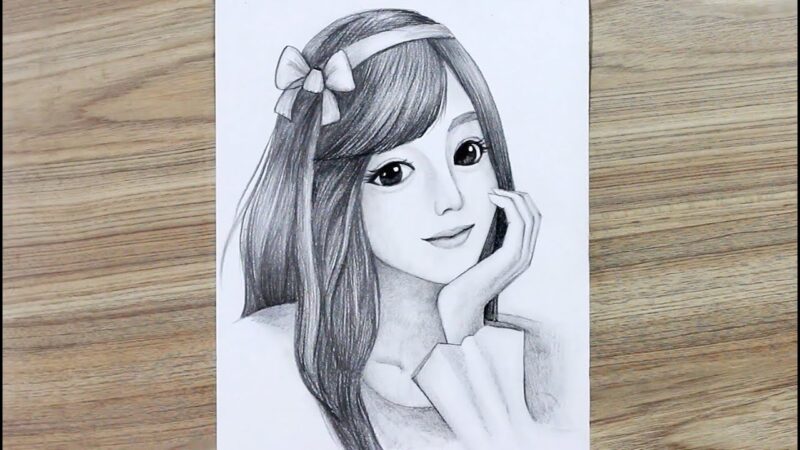 Hình vẽ con người cô gái đeo nơ