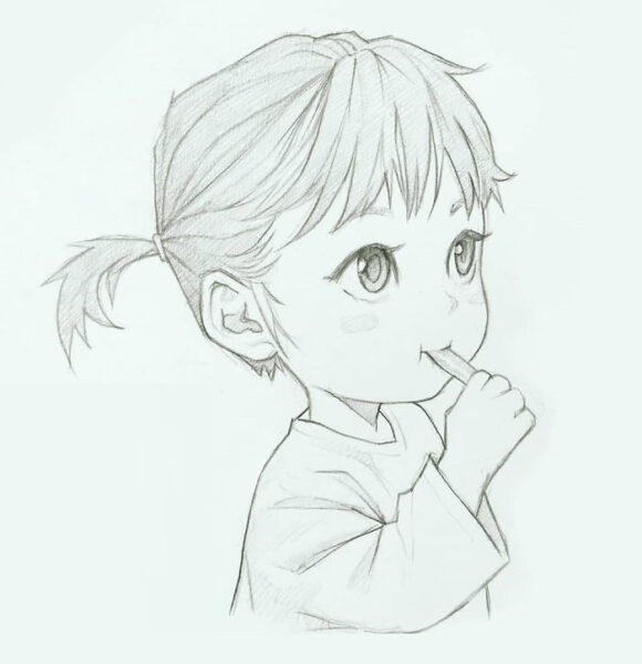 Hình vẽ con người em bé đang ăn xúc xích