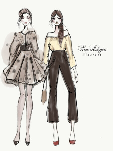 Hình vẽ con người hai cô gái đi cùng nhau