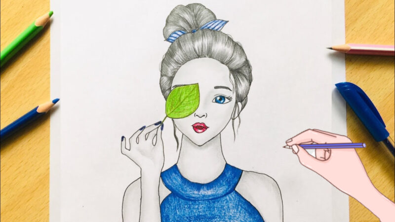 Hình vẽ đơn giản về cô gái bằng bút chì