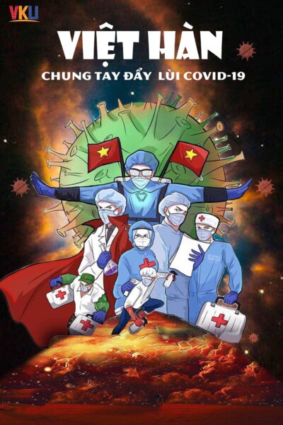 tranh vẽ cổ động chung tay đầy lùi covid19