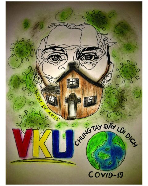 tranh vẽ cổ động đầy lùi dịch covid