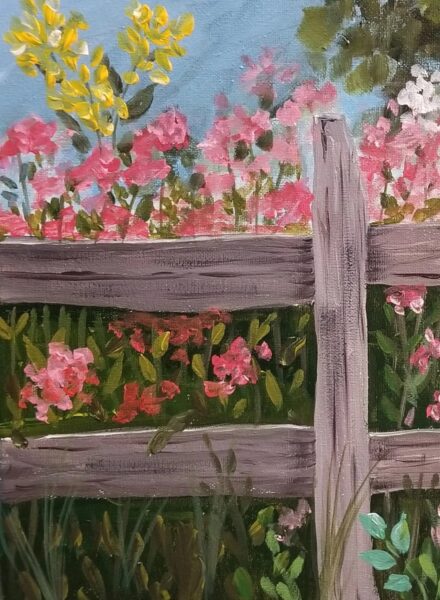 tranh vườn hoa chill