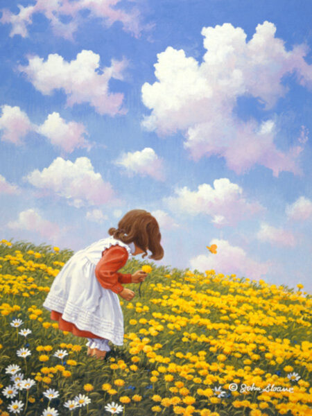 tranh vườn hoa dại màu vàng