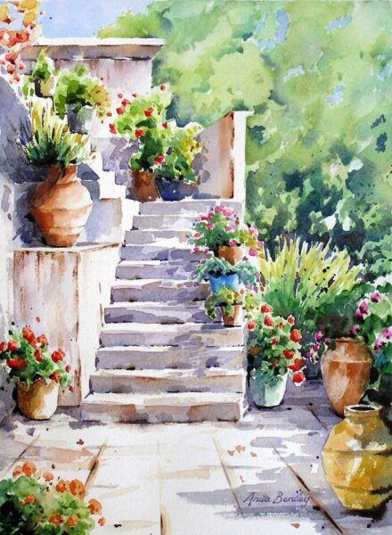 tranh vườn hoa nhỏ ở ban công