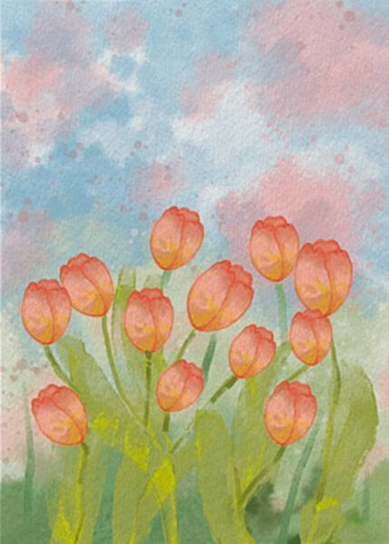 tranh vườn hoa tulip nhẹ nhàng