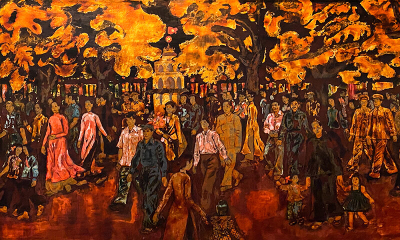 Vẽ tranh chợ tết 60 năm về trước