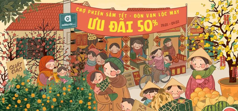 Vẽ tranh chợ tết với nhiều ưu đãi giảm giá