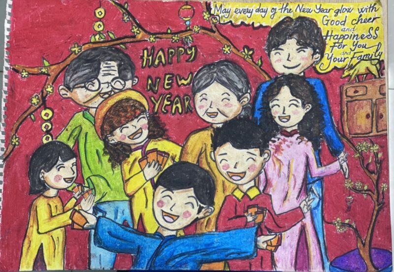 Vẽ tranh chúc mừng năm mới chúc mọi người hạnh phúc