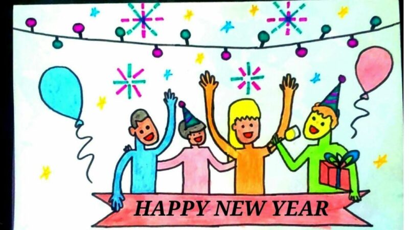 Vẽ tranh chúc mừng năm mới rực rỡ pháo hoa