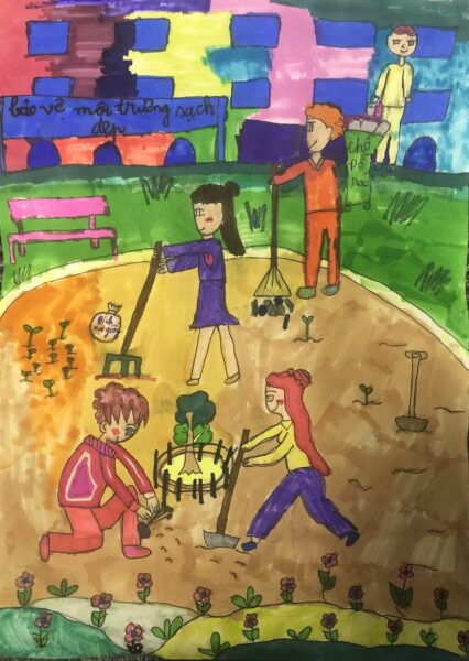 Vẽ tranh cổ động lớp 8 bảo vệ môi trường sạch đẹp