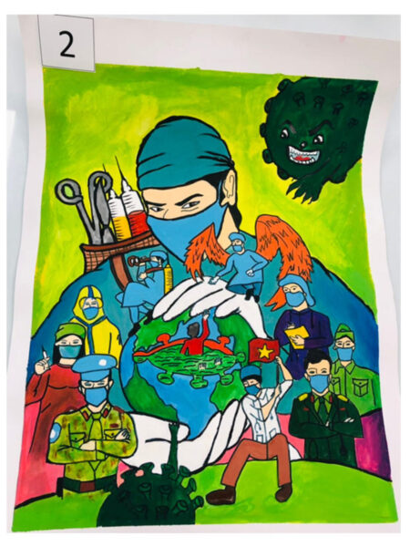 Vẽ tranh cổ động mọi người chung tay chống dịch