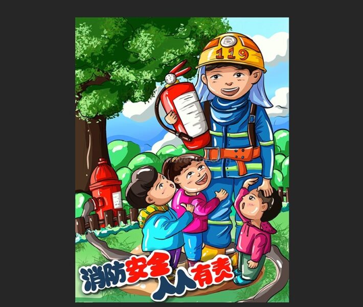 Vẽ tranh phòng chống cháy nổ bé ôm chú lính cứu hoả