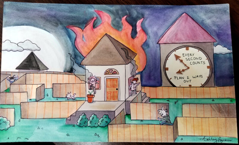 Vẽ tranh phòng chống cháy nổ chọn 1 trong 2 phương án phù hợp để thoát thân