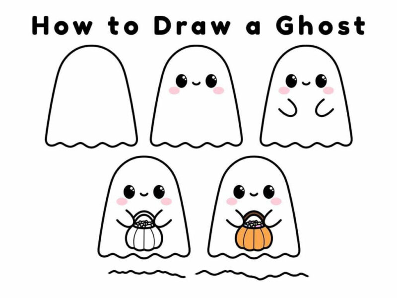 Cách vẽ con ma tay cầm quả bí ngô