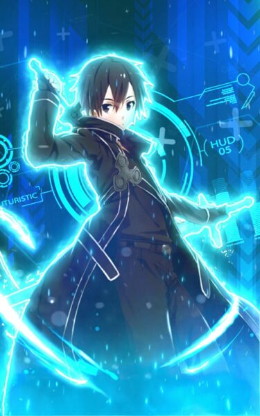 hình kirito với vầng sáng xanh bao quanh cơ thê