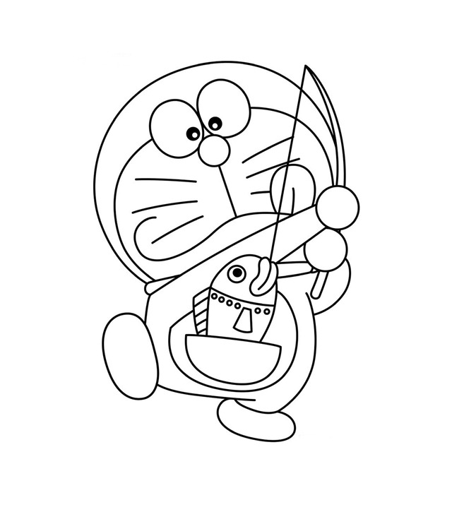 Hình vẽ Doraemon đang câu cá