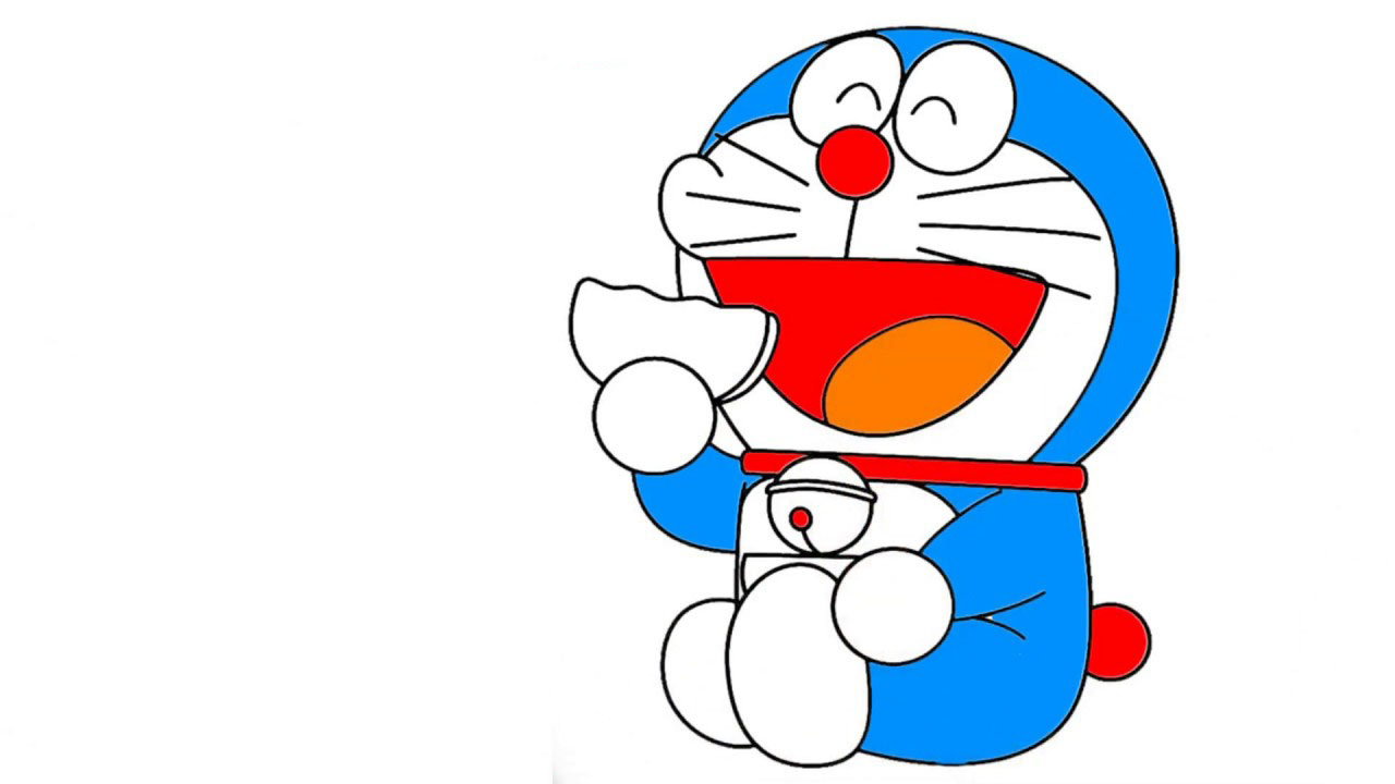 Hình vẽ Doraemon đang ngồi ăn bánh rán