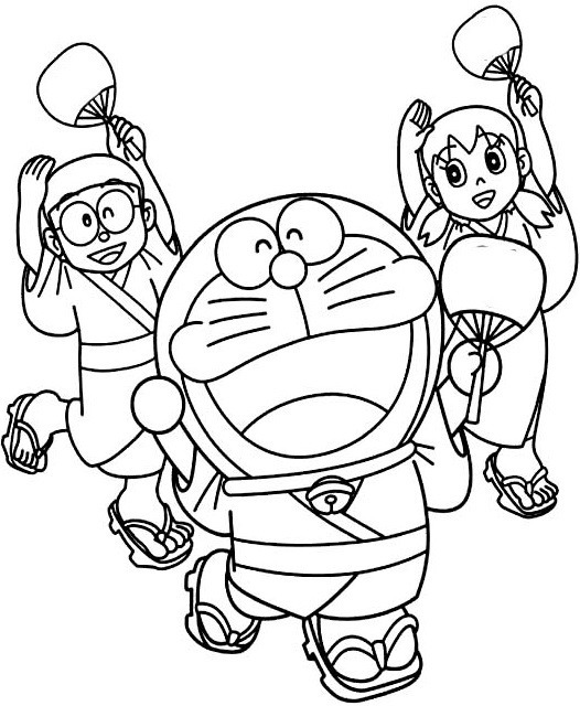 Hình vẽ Doraemon đang vui chơi cùng bạn bè