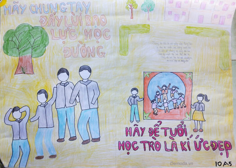 Tranh vẽ bạo lực học đường đơn giản