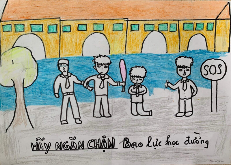 Tranh vẽ bạo lực học đường đơn giản nhất