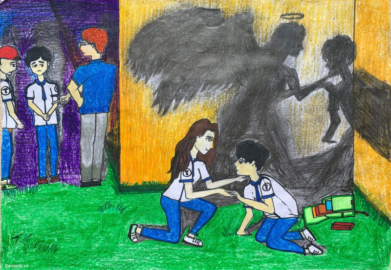 Tranh vẽ bạo lực học đường xây dựng tình bạn đẹp