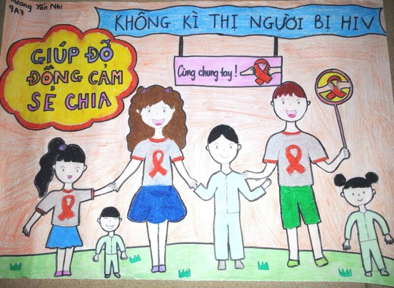 Vẽ tranh phòng chống HIV AIDS bằng cách giúp đỡ, đồng cảm và chia sẻ