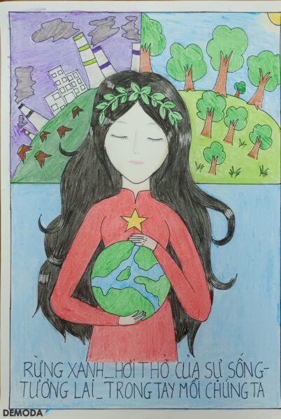 vẽ tranh vì môi trường tương lai đơn giản của học sinh
