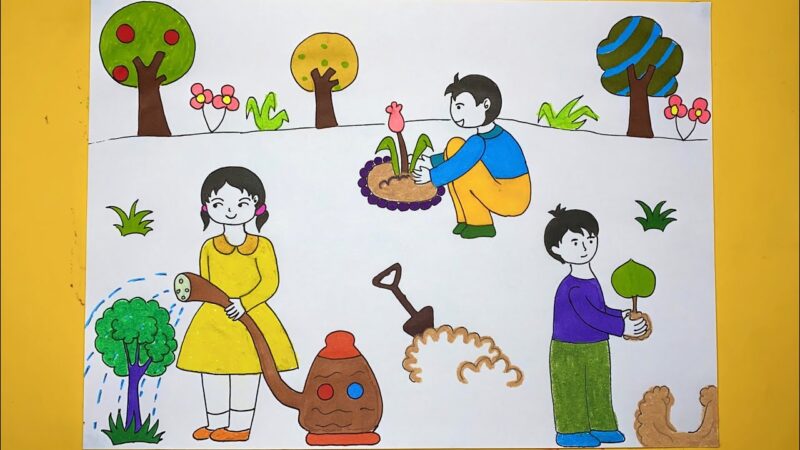 Vẽ tranh vì môi trường tương lai với hành động trồng và chăm sóc cây xanh