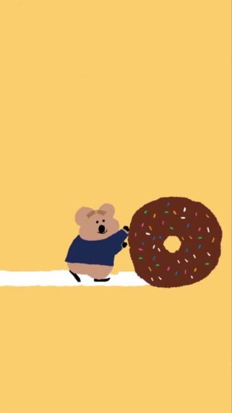 hình nền iphone cute chsu gấu lăn bánh donut